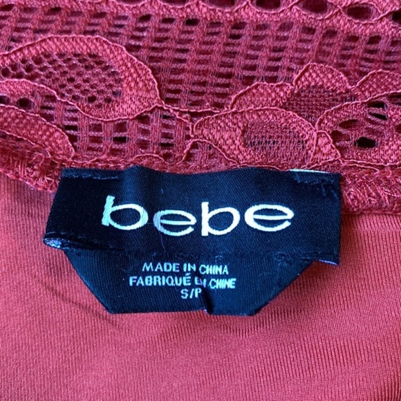 Bebe Orange Lace Floral Design Peplum Quarter Sleeve Top - Picture 6 of 6